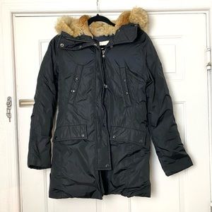 SAM. New York Black Parka Puffer Coat with Fur Trimmed Hoodie in Size XS
